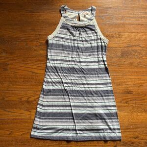 Skies Are Blue White, Blue & Teal Striped Halter Dress